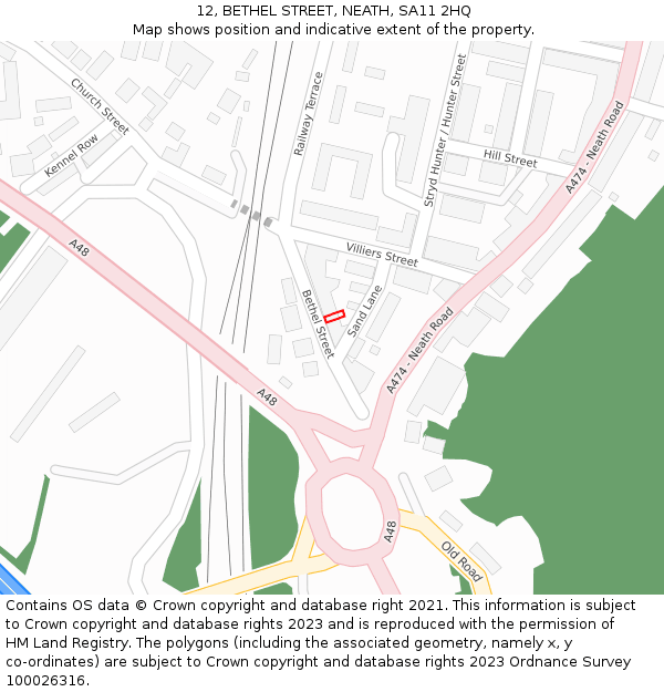 12, BETHEL STREET, NEATH, SA11 2HQ: Location map and indicative extent of plot