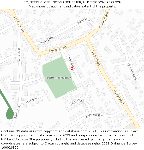 12, BETTS CLOSE, GODMANCHESTER, HUNTINGDON, PE29 2YA: Location map and indicative extent of plot
