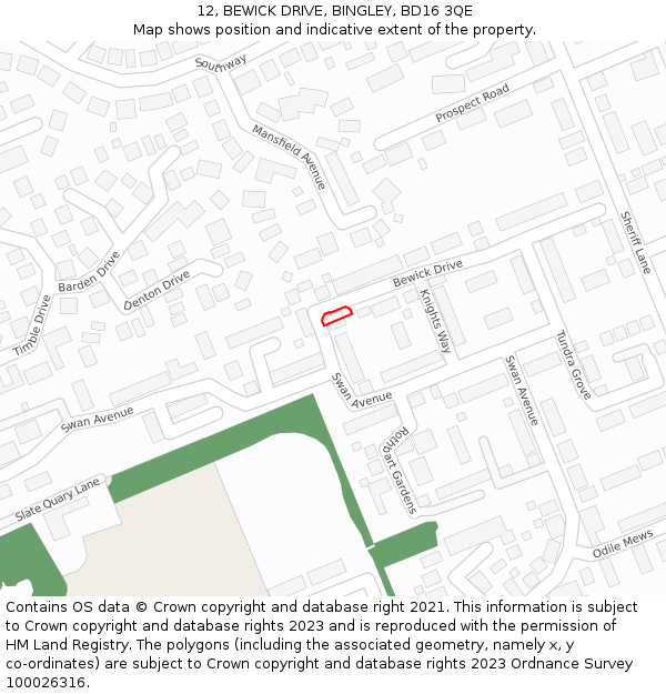 12, BEWICK DRIVE, BINGLEY, BD16 3QE: Location map and indicative extent of plot