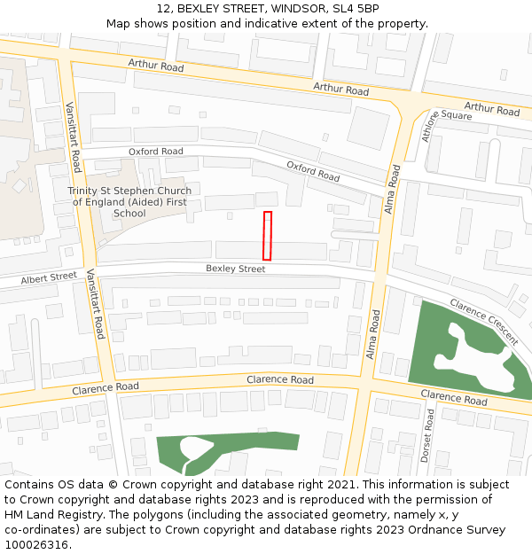 12, BEXLEY STREET, WINDSOR, SL4 5BP: Location map and indicative extent of plot