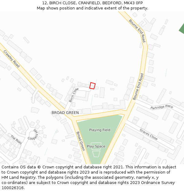 12, BIRCH CLOSE, CRANFIELD, BEDFORD, MK43 0FP: Location map and indicative extent of plot