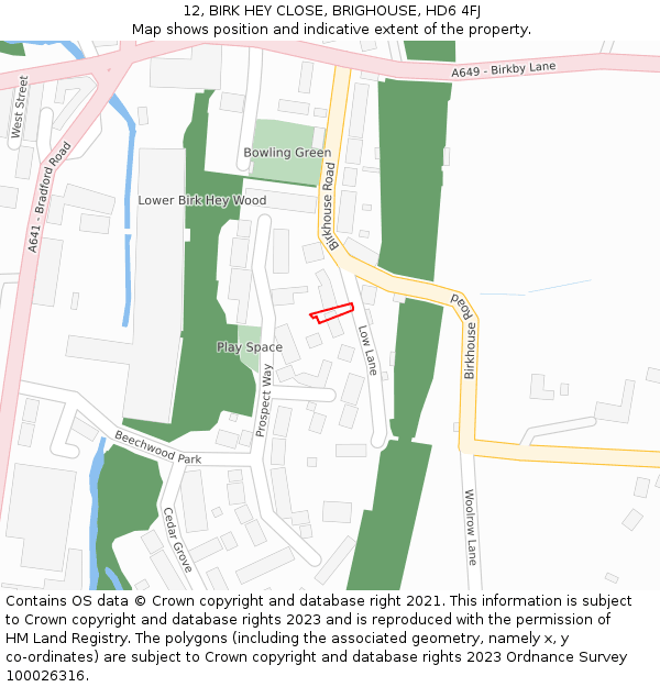 12, BIRK HEY CLOSE, BRIGHOUSE, HD6 4FJ: Location map and indicative extent of plot
