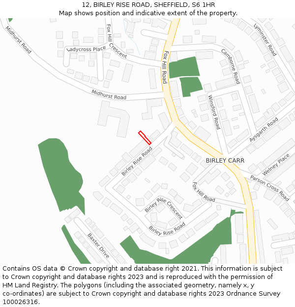12, BIRLEY RISE ROAD, SHEFFIELD, S6 1HR: Location map and indicative extent of plot