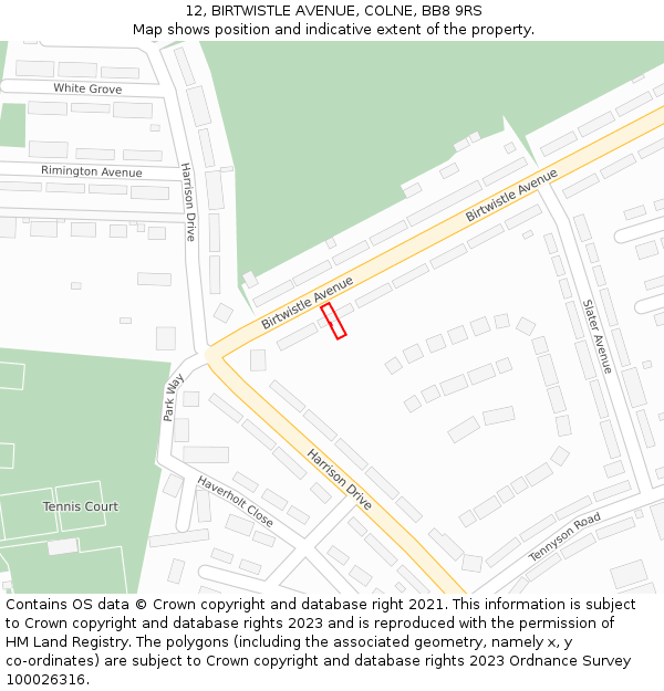 12, BIRTWISTLE AVENUE, COLNE, BB8 9RS: Location map and indicative extent of plot