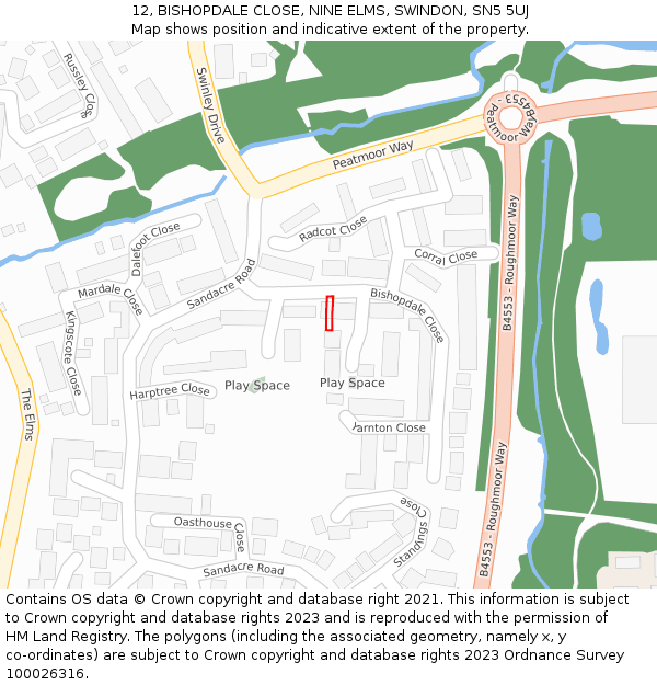 12, BISHOPDALE CLOSE, NINE ELMS, SWINDON, SN5 5UJ: Location map and indicative extent of plot