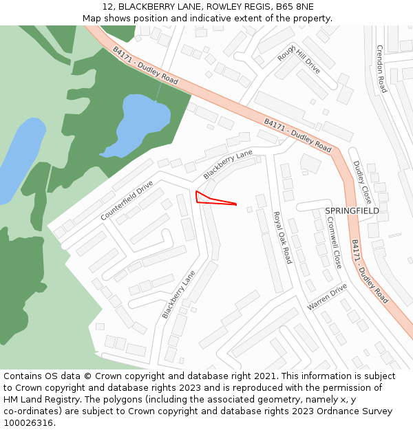 12, BLACKBERRY LANE, ROWLEY REGIS, B65 8NE: Location map and indicative extent of plot