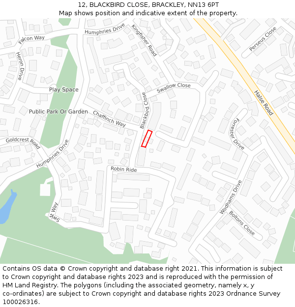 12, BLACKBIRD CLOSE, BRACKLEY, NN13 6PT: Location map and indicative extent of plot