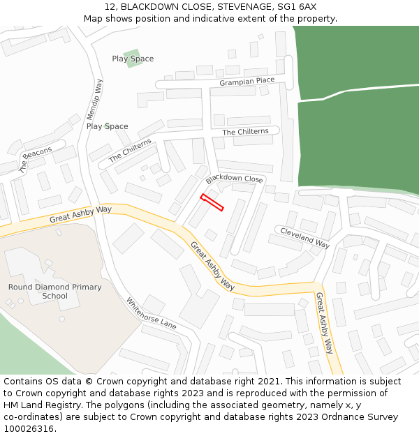 12, BLACKDOWN CLOSE, STEVENAGE, SG1 6AX: Location map and indicative extent of plot