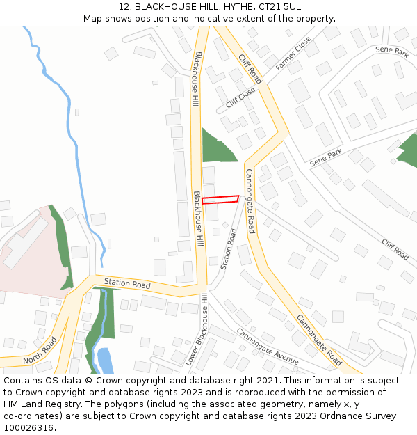 12, BLACKHOUSE HILL, HYTHE, CT21 5UL: Location map and indicative extent of plot