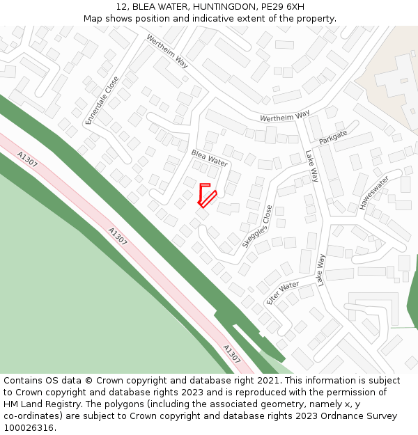 12, BLEA WATER, HUNTINGDON, PE29 6XH: Location map and indicative extent of plot