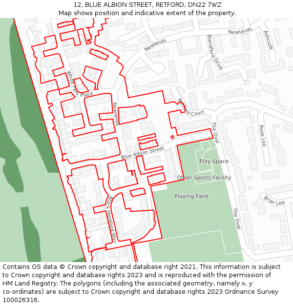 12, BLUE ALBION STREET, RETFORD, DN22 7WZ: Location map and indicative extent of plot
