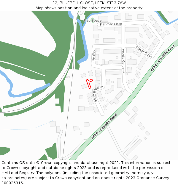 12, BLUEBELL CLOSE, LEEK, ST13 7AW: Location map and indicative extent of plot