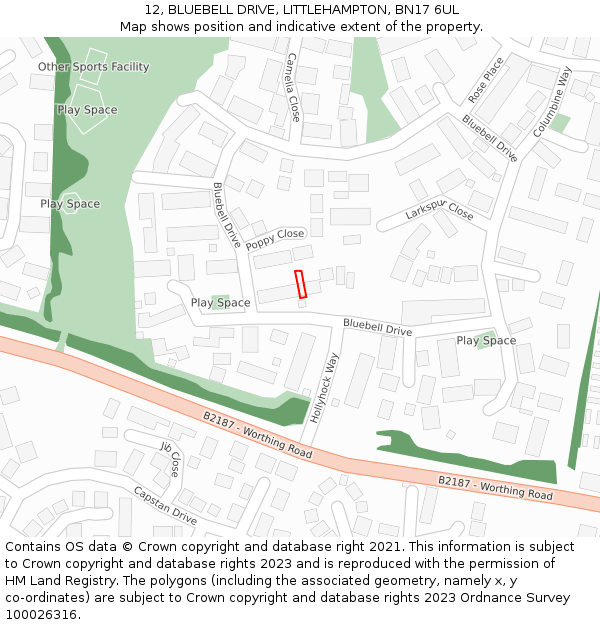 12, BLUEBELL DRIVE, LITTLEHAMPTON, BN17 6UL: Location map and indicative extent of plot