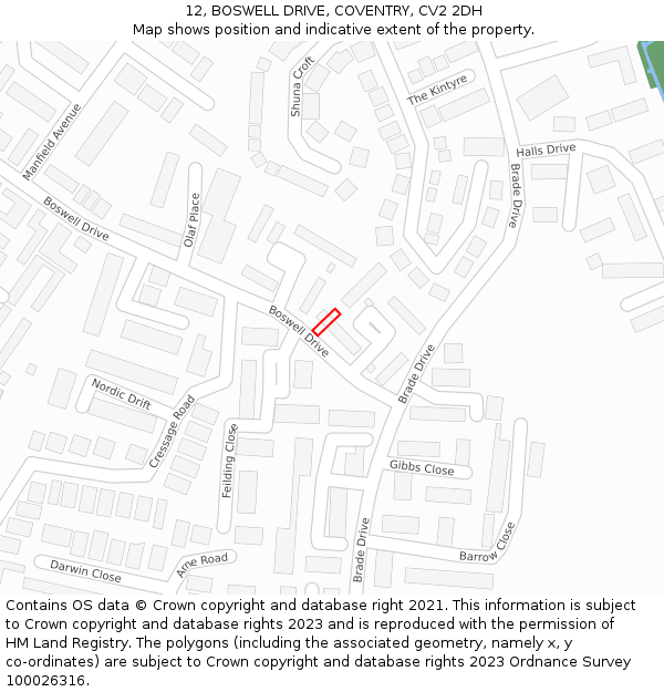 12, BOSWELL DRIVE, COVENTRY, CV2 2DH: Location map and indicative extent of plot