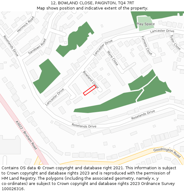 12, BOWLAND CLOSE, PAIGNTON, TQ4 7RT: Location map and indicative extent of plot