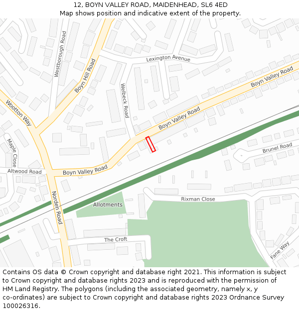 12, BOYN VALLEY ROAD, MAIDENHEAD, SL6 4ED: Location map and indicative extent of plot