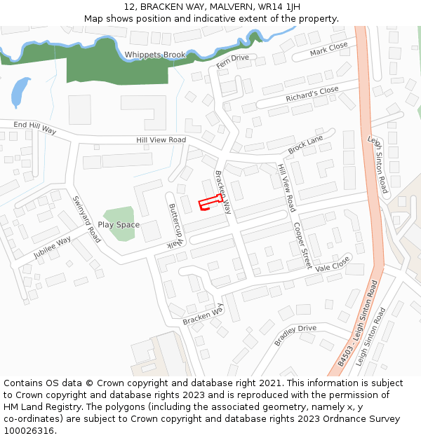 12, BRACKEN WAY, MALVERN, WR14 1JH: Location map and indicative extent of plot