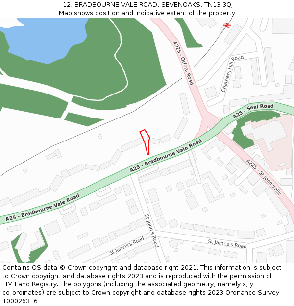 12, BRADBOURNE VALE ROAD, SEVENOAKS, TN13 3QJ: Location map and indicative extent of plot