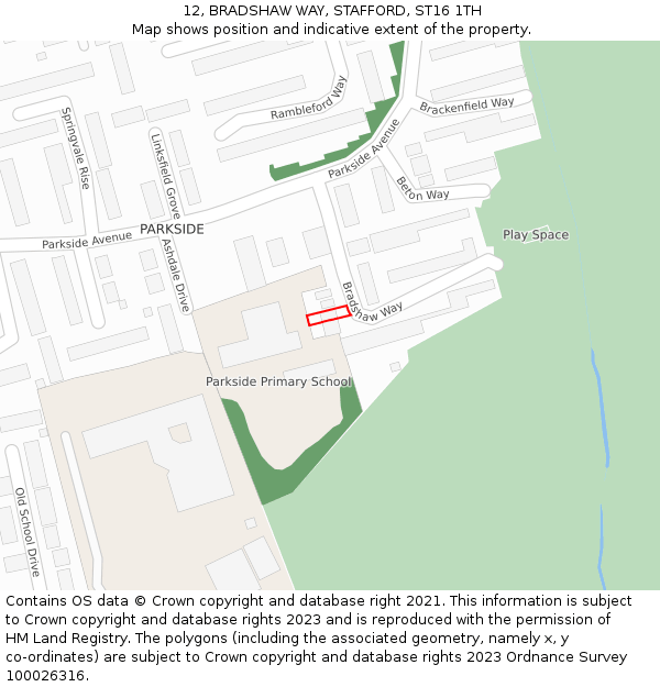 12, BRADSHAW WAY, STAFFORD, ST16 1TH: Location map and indicative extent of plot