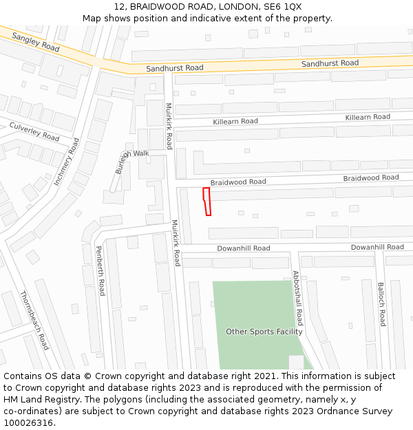 12, BRAIDWOOD ROAD, LONDON, SE6 1QX: Location map and indicative extent of plot