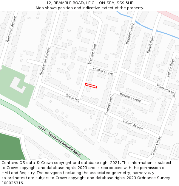 12, BRAMBLE ROAD, LEIGH-ON-SEA, SS9 5HB: Location map and indicative extent of plot