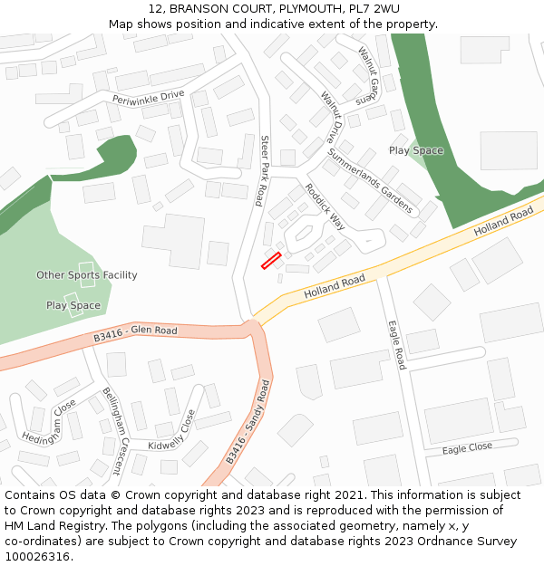 12, BRANSON COURT, PLYMOUTH, PL7 2WU: Location map and indicative extent of plot