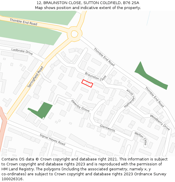 12, BRAUNSTON CLOSE, SUTTON COLDFIELD, B76 2SA: Location map and indicative extent of plot