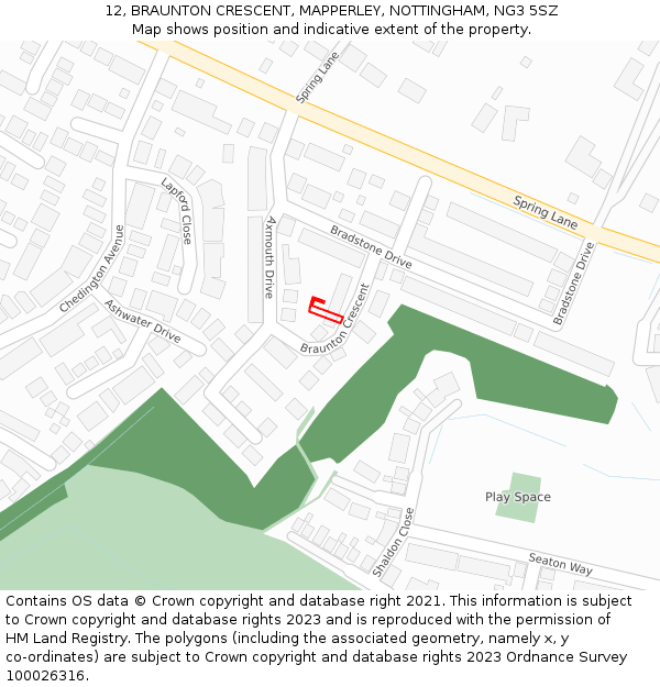 12, BRAUNTON CRESCENT, MAPPERLEY, NOTTINGHAM, NG3 5SZ: Location map and indicative extent of plot