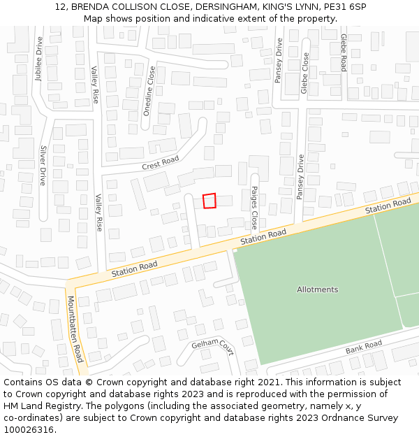 12, BRENDA COLLISON CLOSE, DERSINGHAM, KING'S LYNN, PE31 6SP: Location map and indicative extent of plot