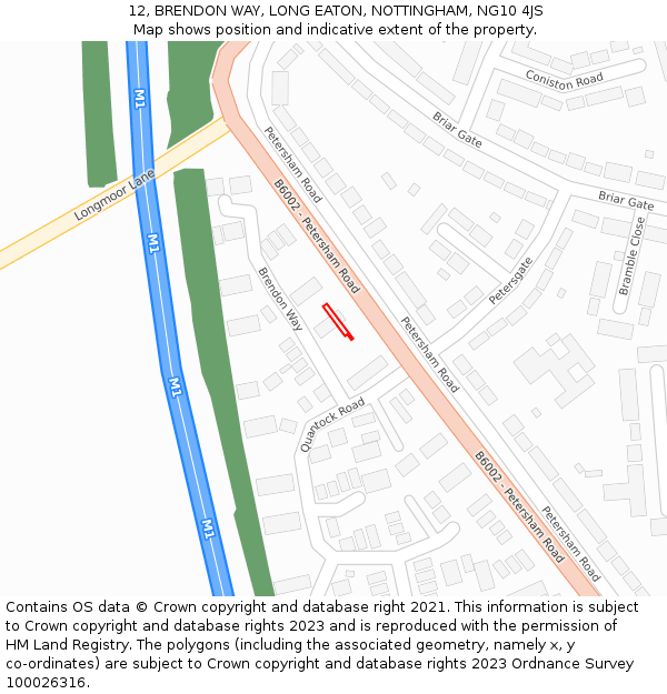 12, BRENDON WAY, LONG EATON, NOTTINGHAM, NG10 4JS: Location map and indicative extent of plot