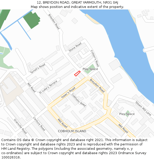 12, BREYDON ROAD, GREAT YARMOUTH, NR31 0AJ: Location map and indicative extent of plot