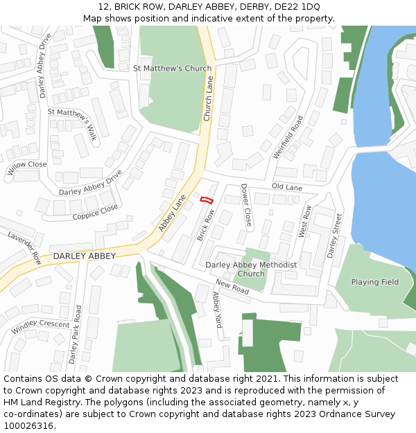 12, BRICK ROW, DARLEY ABBEY, DERBY, DE22 1DQ: Location map and indicative extent of plot