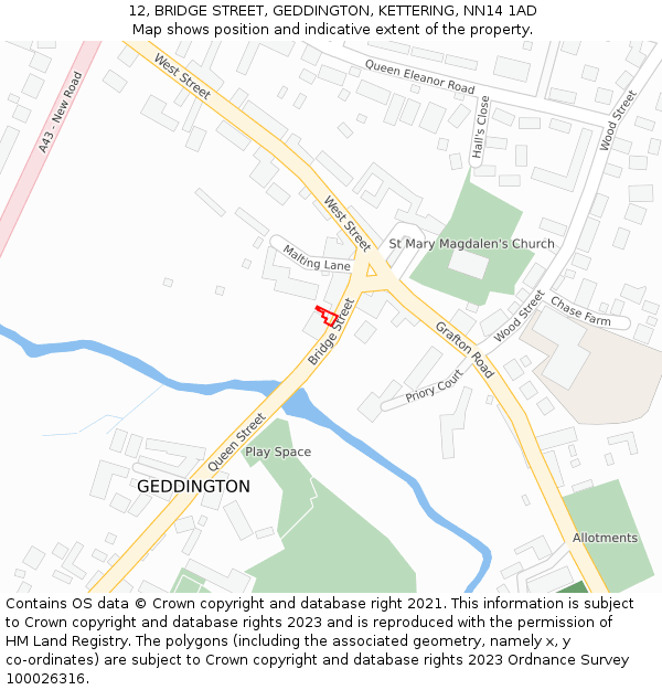 12, BRIDGE STREET, GEDDINGTON, KETTERING, NN14 1AD: Location map and indicative extent of plot