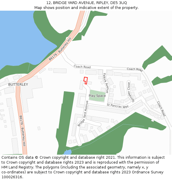 12, BRIDGE YARD AVENUE, RIPLEY, DE5 3UQ: Location map and indicative extent of plot