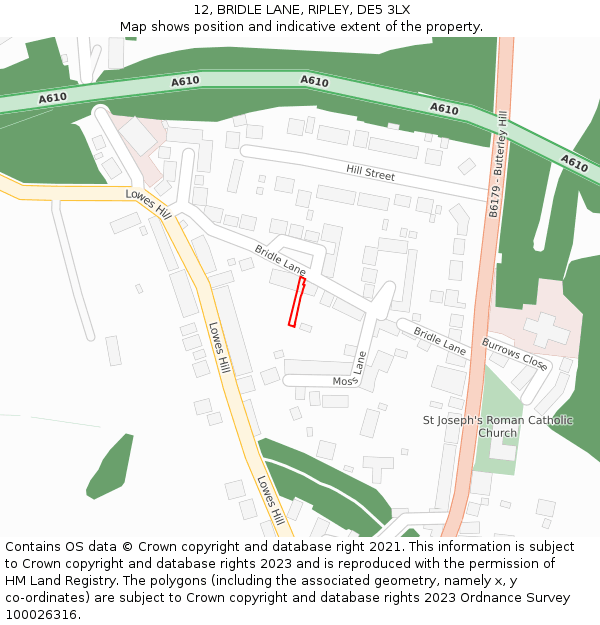 12, BRIDLE LANE, RIPLEY, DE5 3LX: Location map and indicative extent of plot