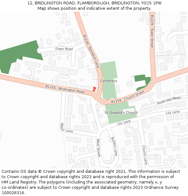 12, BRIDLINGTON ROAD, FLAMBOROUGH, BRIDLINGTON, YO15 1PW: Location map and indicative extent of plot