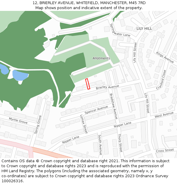 12, BRIERLEY AVENUE, WHITEFIELD, MANCHESTER, M45 7RD: Location map and indicative extent of plot