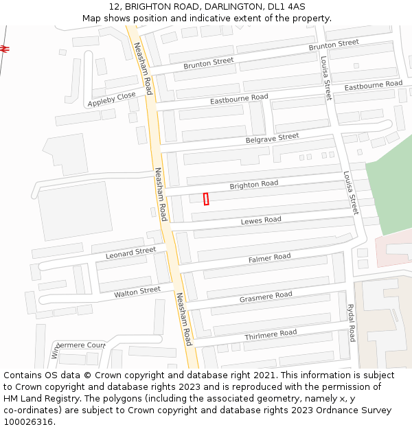 12, BRIGHTON ROAD, DARLINGTON, DL1 4AS: Location map and indicative extent of plot