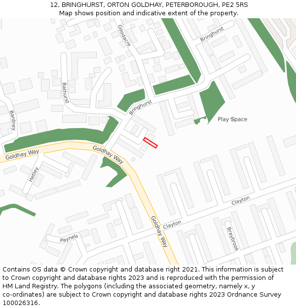 12, BRINGHURST, ORTON GOLDHAY, PETERBOROUGH, PE2 5RS: Location map and indicative extent of plot