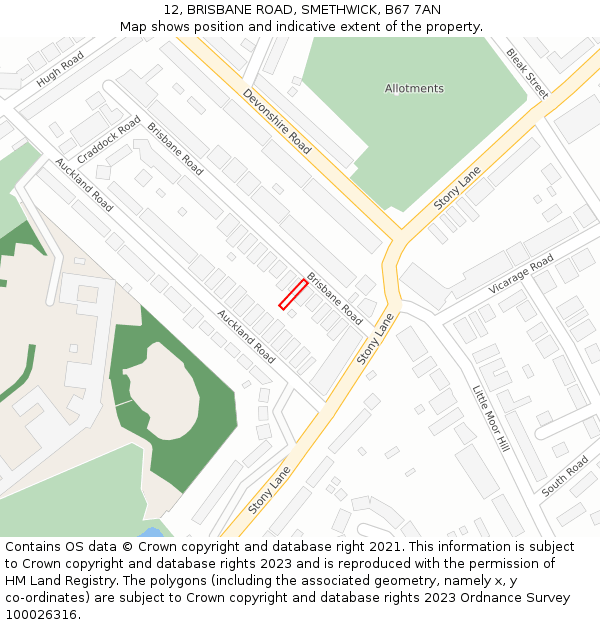 12, BRISBANE ROAD, SMETHWICK, B67 7AN: Location map and indicative extent of plot