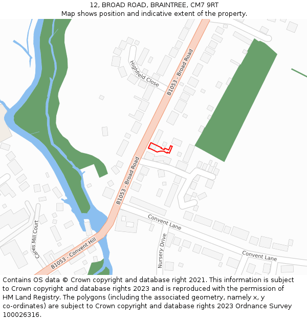 12, BROAD ROAD, BRAINTREE, CM7 9RT: Location map and indicative extent of plot