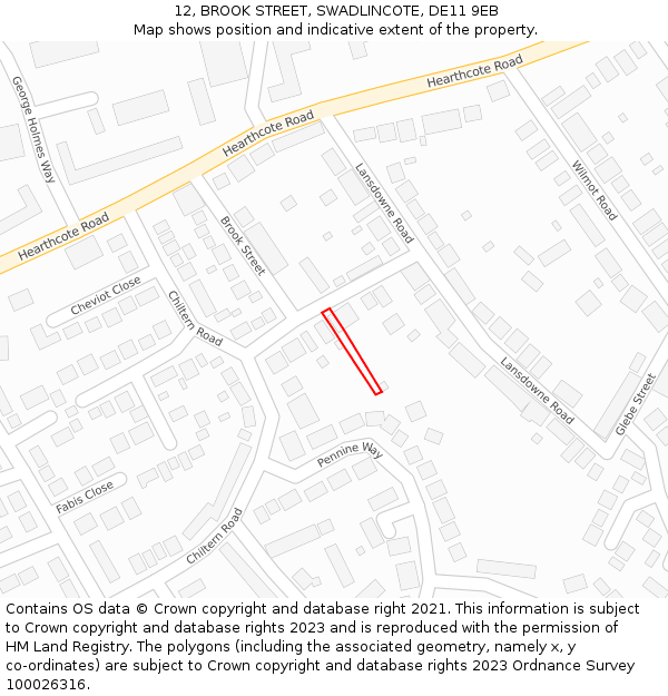 12, BROOK STREET, SWADLINCOTE, DE11 9EB: Location map and indicative extent of plot