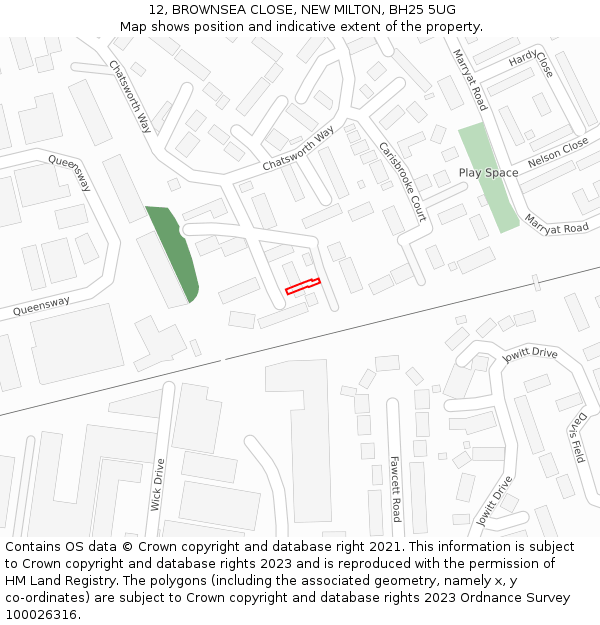 12, BROWNSEA CLOSE, NEW MILTON, BH25 5UG: Location map and indicative extent of plot