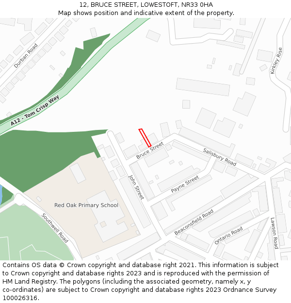 12, BRUCE STREET, LOWESTOFT, NR33 0HA: Location map and indicative extent of plot