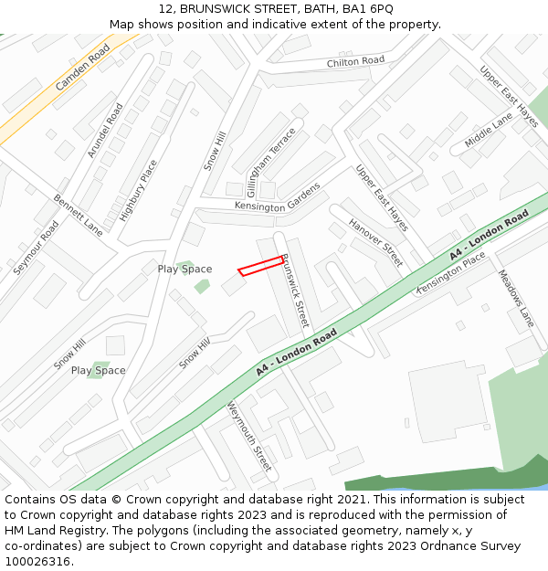 12, BRUNSWICK STREET, BATH, BA1 6PQ: Location map and indicative extent of plot