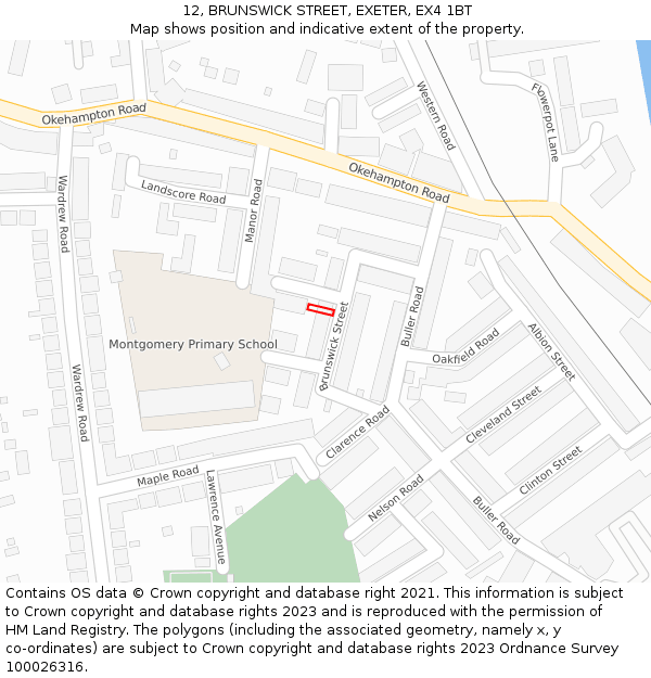 12, BRUNSWICK STREET, EXETER, EX4 1BT: Location map and indicative extent of plot