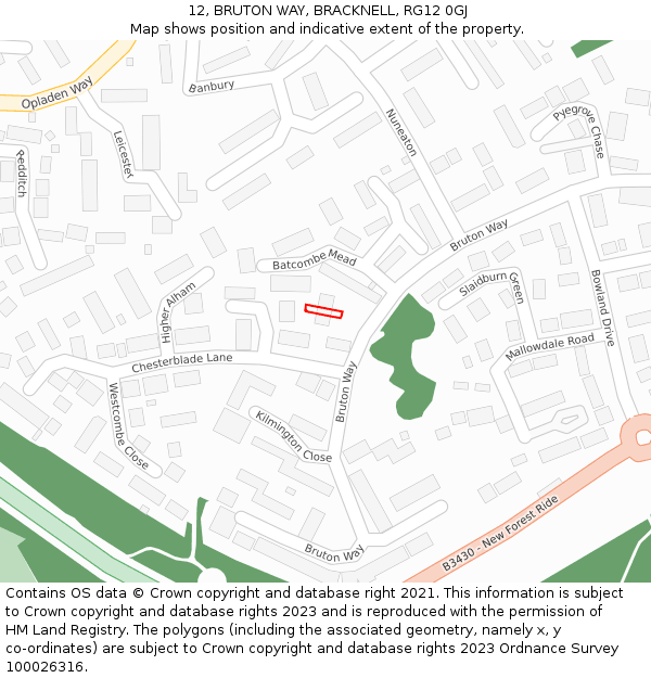 12, BRUTON WAY, BRACKNELL, RG12 0GJ: Location map and indicative extent of plot