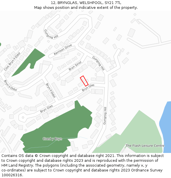 12, BRYNGLAS, WELSHPOOL, SY21 7TL: Location map and indicative extent of plot