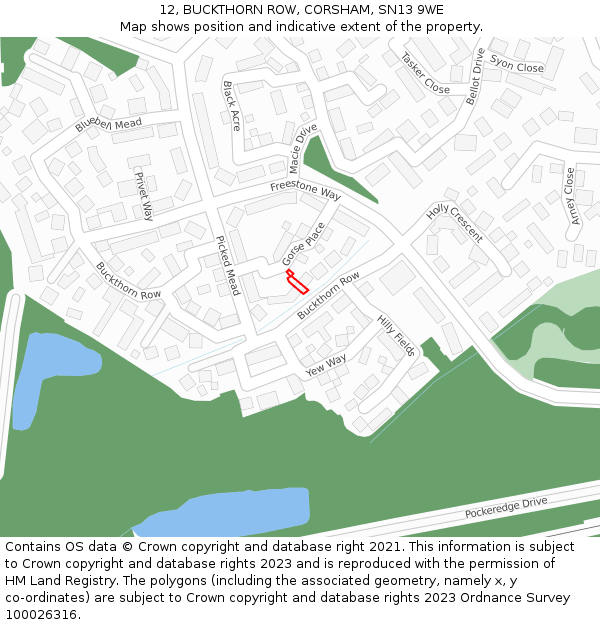 12, BUCKTHORN ROW, CORSHAM, SN13 9WE: Location map and indicative extent of plot