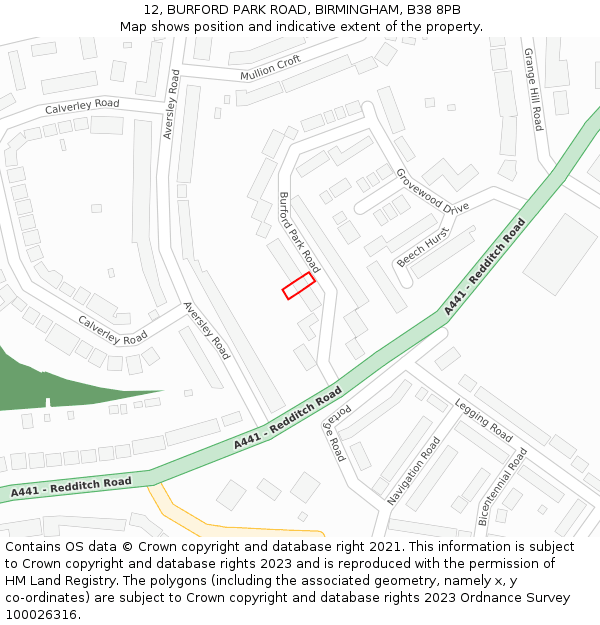 12, BURFORD PARK ROAD, BIRMINGHAM, B38 8PB: Location map and indicative extent of plot